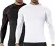 Herren (2er Pack) Kompression Langarm Stehkragen Wintersport Baselayer T-Shirts Tops Schwarz/Weiß07-M
