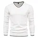 SHOUJIQQ Herren Pullover V-Ausschnitt Pullover - Winter Einfarbig Langarm Slim Jumper, Lässige Übergröße Strickjacke Für Herren Bottoming Shirt Außenbekleidung Bekleidung,Weiß,Mittel