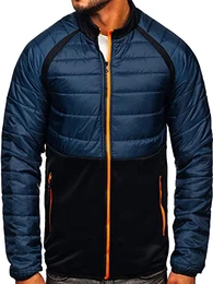 Herren Übergangsjacke Steppjacke Stehkragen Daunenjacke Reißverschluss Sportjacke Zip Wärme Freizeit Sport Basic Outdoor Casual Style M10015 Dunkelblau M [4D4]