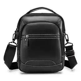 Echtes Leder Klein Umhängetasche Herren Tasche Reisen Mini Schultertasche Handytasche Männer Mini Messenger Bag - Schwarz