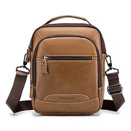 Echtes Leder Umhängetasche Herren Klein Tasche Reisen Mini Schultertasche Handytasche Männer Mini Messenger Bag - Braun