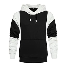 Hoodie Herren, Herren Kapuzenpullover Pullover Sweatshirt Herren Kapuzen Hoodies Langarm Casual Vintage Farbblock mit Tasche Weiß Schwarz M