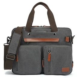 umwandelbar Laptoptasche 17 Zoll Rucksack Aktentasche Messenger Bag Umhängetasche Reiserucksack Schultertasche für Herren / Damen,Canvas Grau