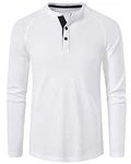 YAOHUOLE Herren Longsleeve Shirt Henley Langarm Weiß