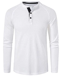 YAOHUOLE Herren Longsleeve Shirt Henley Langarm Weiß