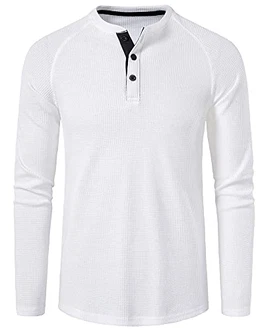 YAOHUOLE Herren Longsleeve Shirt Henley Langarm Weiß