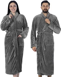 ® Damen & Herren Kuschelfleece Bademantel ohne Kapuze mit Öko-Tex Standard 100 in Größe S-XXXL (XXXL, Grau)