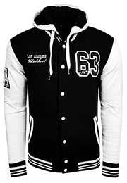 College Jacke Herren Kapuzenpullver Collegejacke Sweatshirt College Sweater 76-1, Größe:M, 6876-1:Schwarz/Weiß