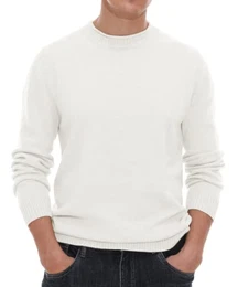 Pullover Herren Strickpullover Rundhals Pulli Männer, Bequem und Weich, Warmer Winter Pullover für Männer, Herren Basic Pullover mit Langen Ärmeln (Weiß, M)