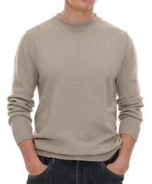 Pullover Herren Strickpullover Rundhals Pulli Männer, Bequem und Weich, Warmer Winter Pullover für Männer, Herren Basic Pullover mit Langen Ärmeln (Khaki, M)