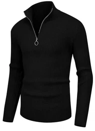 Pullover Herren Strickpullover 1/4 Zip Pulli Männer, Bequem Weich Warmer Winter Pullover für Männer Herren Pullover mit Stehkragen mit Reißverschluss (Schwarz, M)