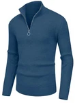 Hisir Pullover Herren Strickpullover 1/4 Zip Pulli mit Stehkragen mit Reißverschluss Blau