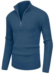 Pullover Herren Strickpullover 1/4 Zip Pulli Männer, Bequem Weich Warmer Winter Pullover für Männer Herren Pullover mit Stehkragen mit Reißverschluss (VC Blau, M)