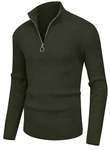 Hisir Pullover Herren Strickpullover 1/4 Zip Pulli mit Stehkragen mit Reißverschluss Armeegrün