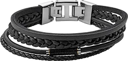 Herrenarmband Vintage Casual mehrsträngig Leder schwarz, JF03913040