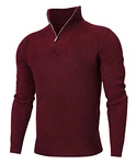 AIDEAONE Männer Zip Pullover Turtleneck Strickpullover Stehkragen Pullover Sweater Slim Fit Basic Feinstrick Zip Neck Pullover Dunkelrot