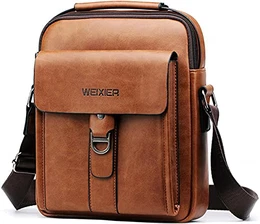 Umhängetasche Herren Schultertasch Crossbody Handytasche Messenger Bag Herrentasche Shulder Bag Leder Brusttasche (Braun-1)