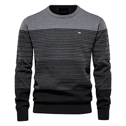 SSBZYES HUIPYOU Herren Pullover gestreifter Kontrast Rundhals Casual Top Schwarz