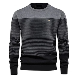 Herren Pullover Herren gestreifter Kontrast Pullover Herren schmaler Rundhals gestreifter Pullover Herren Pullover Casual Top