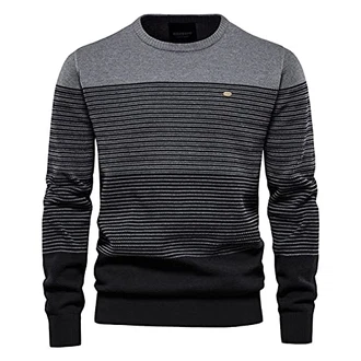 SSBZYES HUIPYOU Herren Pullover gestreifter Kontrast Rundhals Casual Top