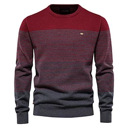 SSBZYES HUIPYOU Herren Pullover gestreifter Kontrast Rundhals Casual Top Schwarz/Rot