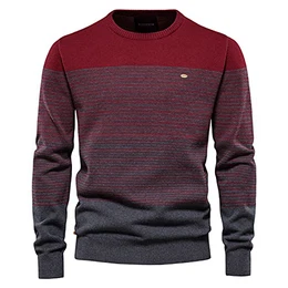 Herren Pullover Herren gestreifter Kontrast Pullover Herren schmaler Rundhals gestreifter Pullover Herren Pullover Casual Top