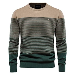 Herren Pullover Herren gestreifter Kontrast Pullover Herren schmaler Rundhals gestreifter Pullover Herren Pullover Casual Top