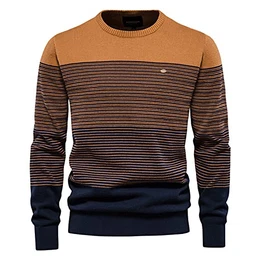 Herren Pullover Herren gestreifter Kontrast Pullover Herren schmaler Rundhals gestreifter Pullover Herren Pullover Casual Top