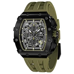 Herren Uhr Tonneau Chronograph 50M Wasserdichter Luxus Skelett Daydate Armbanduhr Stilvolles Cool Tauchen Sport Männer Uhren Japanisches Quarzwerk Saphirglas Geschenk für Männer