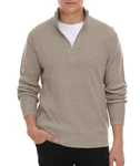 Hisir Pullover Herren Strickpullover 1/4 Zip Pulli mit Stehkragen mit Reißverschluss Khaki