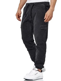 Herren Walker Cargohose (Cord-Stretch) Cargo Hose Cordhose Kord Baumwollhose Black L