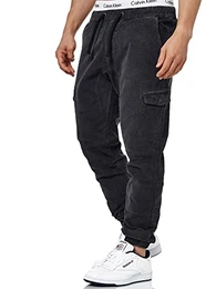 Herren Walker Cargohose (Cord-Stretch) Cargo Hose Cordhose Kord Baumwollhose Black M