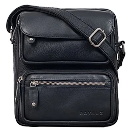 'Florida' Schultertasche Herren Klein Leder Vintage Look Kleine Umhängetasche Männer mini Messenger Bag Ledertasche, Farbe:Schwarz