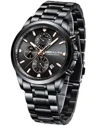 Herrenuhr Militär Edelstahl Chronographen Armbanduhr Herren Wasserdicht Analog Uhr Herren Klassisch Business Schwarz Designer Uhren fur Männer Lässig Datum Leuchtend Geschenke für Männer