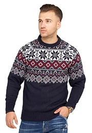 Herren Strick-Pullover Sweatshirt Pulli Longsleeve Norweger Grobstrick [Navy, S]