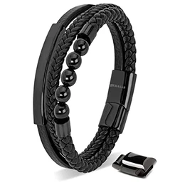 Armband Herren 20cm Schwarz Männer Leder Armreif Lederband Herrenarmreif Armschmuck Schmuck Herrenschmuck Armkette Flecht Wickelarmband Kette Leather