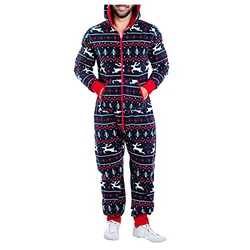 Herren Einteiler Schlafanzug Onesie Schlafoveralls Mit Kapuze & Reißverschluss 