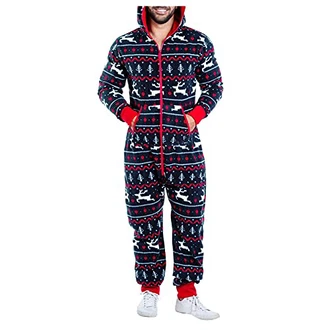 Herren Einteiler Schlafanzug Onesie Schlafoveralls Mit Kapuze & Reißverschluss Herren Einteiler Schlafanzug Onesie Schlafoveralls Mit Kapuze & Reißverschluss