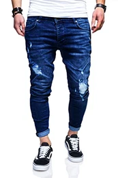 . Herren Destroyed Jeans-Hose 80-3496 (30/32, Dunkelblau)