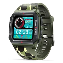 Smartwatch Herren Damen IP68 Wasserdicht Sport Armbanduhr Fitness Tracker mit Pulsuhr Schrittzähler Schlafmonitor 1,3 Zoll Digital Uhr für Android iOS Tarnung
