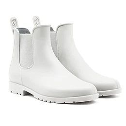 Gummistiefel Damen Halbhoch Chelsea Herren Wasserdicht Regenstiefel Frauen Atmungsaktiv Stiefel Gummi Kurzschaft Flach Dicke Sohle Arbeitsstiefel Weiß Gr. 35
