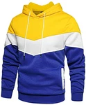 Rave on Friday Unisex Hoodie Patchwork Fleece Pullover Langarm Farbblock Sweatshirt Atmungsaktive Sport Outwear Casual Tops mit Kanga Tasche und Kordelzug Gelb