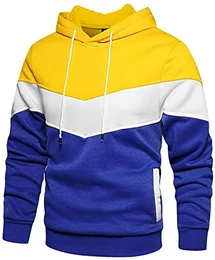 Rave on Friday Unisex Hoodie Gelb Patchwork Fleece Pullover Langarm Farbblock Sweatshirt Atmungsaktive Sport Outwear Hoody Casual Tops mit Kanga Tasche und Kordelzug für Herren Damen M