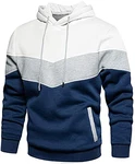 Rave on Friday Unisex Hoodie Patchwork Fleece Pullover Langarm Farbblock Sweatshirt Atmungsaktive Sport Outwear Casual Tops mit Kanga Tasche und Kordelzug Blau/Weiss