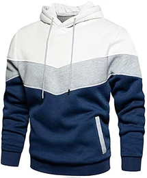 Rave on Friday Unisex Hoodie Blau Weiss Patchwork Fleece Pullover Langarm Farbblock Sweatshirt Atmungsaktive Sport Outwear Hoody Casual Tops mit Kanga Tasche und Kordelzug für Herren Damen M