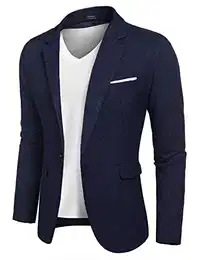 Blazer für Herren Sportlisches Sakko Modern Elegant Anzug Leicht Anzugjacke Slim Fit Reverskragen Jackett Navy Blau M