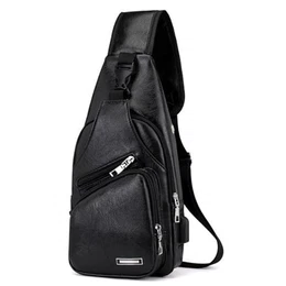 Sling Bag PU Leder Brusttasche, Anti-Diebstahl Brusttasche Kleine Schultertasche,Herren Rucksack mit USB Kabel, Vintage Crossbody Umhängetasche für Casual Outdoor Wandern Reisen - Braun
