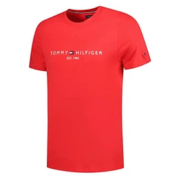 Herren Tommy Logo Tee T-Shirt, Red Alert, M