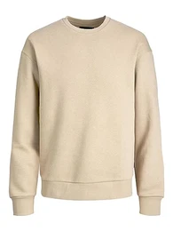 Herren Basic Sweater Langarm Shirt Rundhals Pullover Warmer Jumper ohne Kapuze JJESTAR, Farben:Beige, Größe Pullover:M