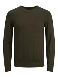 Herren Dünner Langarm Strickpullover V-Neck Basic Sweater Shirt Jumper JJEEMIL, Farben:Olive, Größe Pullover:L